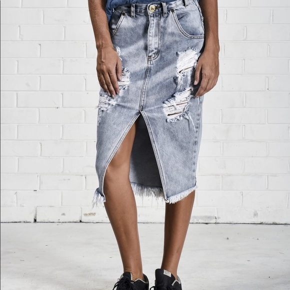 One Teaspoon WHISKEY CADILLAC SKIRT IN DENIM - Picture 5 of 8